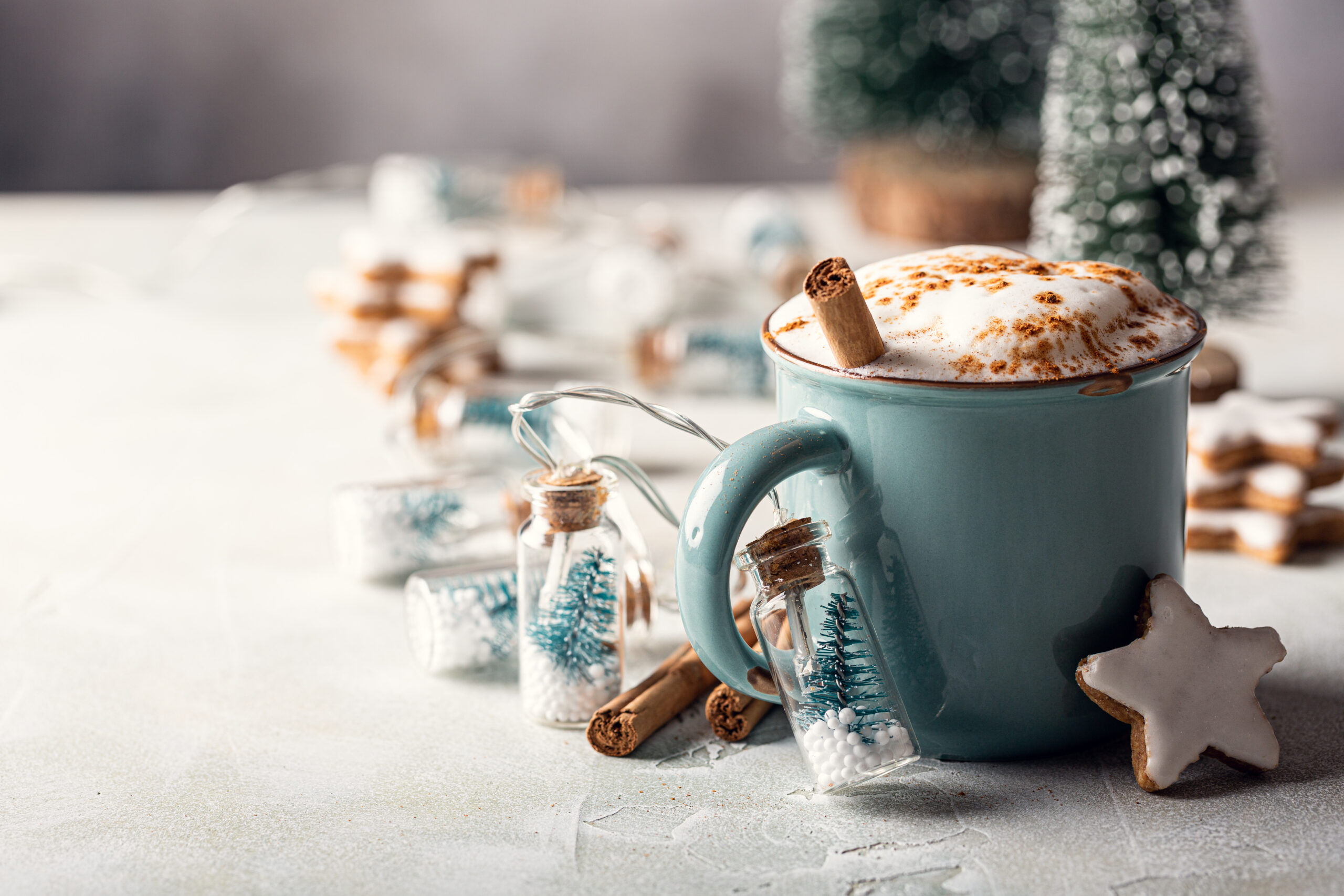 Aromatic cocoa drink with cinnamon and chocolate